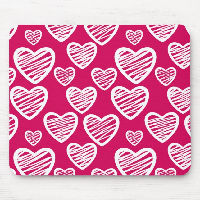 Tapis De Souris Motif de coeur Gras Rouge et Blanc Scribble (Devant)