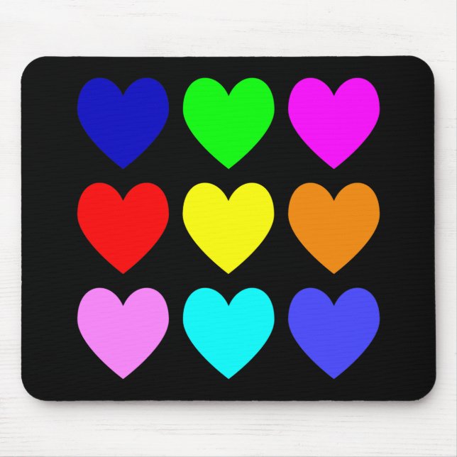 Tapis De Souris Motif de coeur lumineux sur noir (Devant)