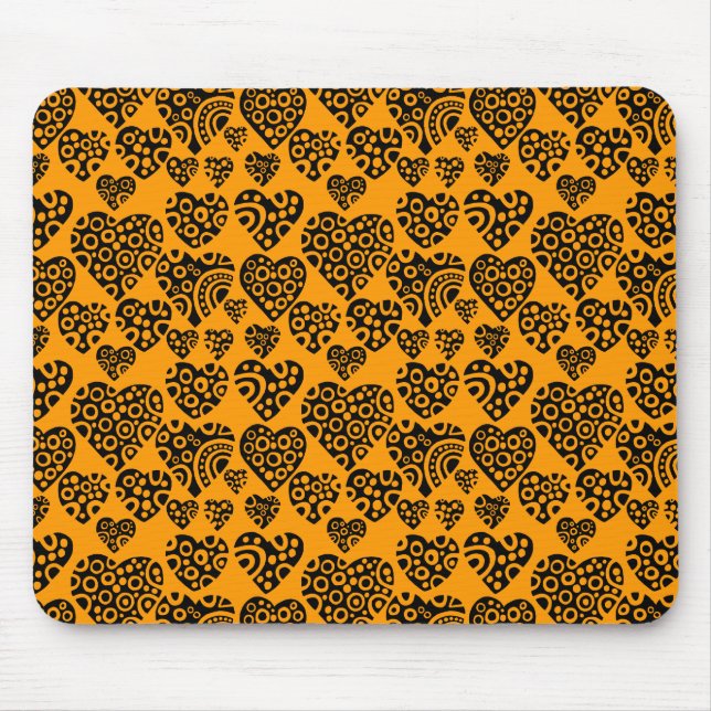 Tapis De Souris Motif de coeur - Noir sur orange (Devant)