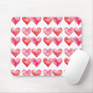 Tapis De Souris Motif de cœurs à l'aquarelle rose et rouge