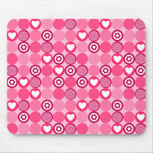 Tapis De Souris Motif de cœurs roses et de points de fleurs pour l