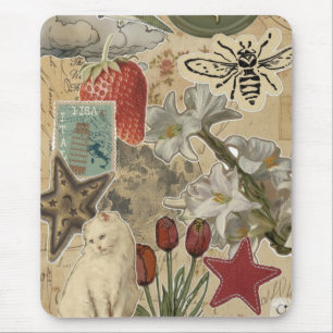 Tapis De Souris Motif de collage floral de chat – Conception artis