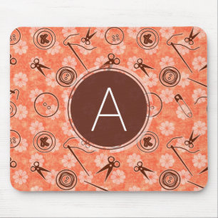 Tapis De Souris Motif de couture rouge-brun avec le monogramme