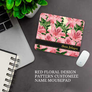 Tapis De Souris Motif de design floral rouge Nom de la Personnalis