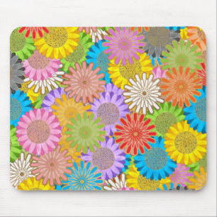 Tapis De Souris Motif de fleur hippy chaotique occupé coloré vif