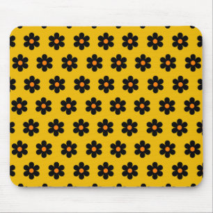 Tapis De Souris Motif de fleurs d'automne noir orange