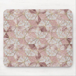 Tapis De Souris Motif de fleurs d'étoile géométrique d'or rose 