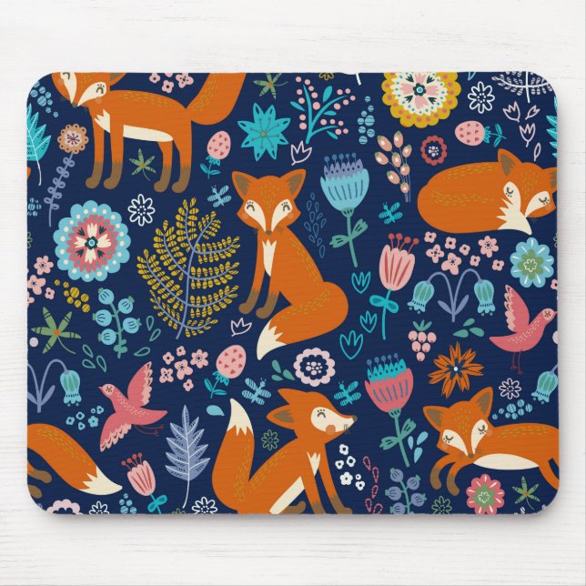 Tapis De Souris Motif de fleurs et renards colorés (Devant)