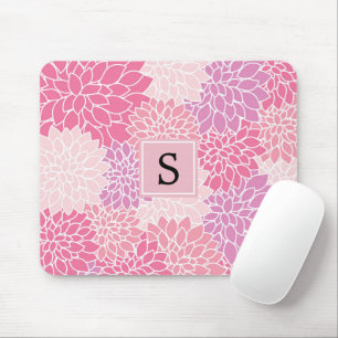 Tapis De Souris Motif De Fleurs, Fleurs De Dahlia Rose, Monogramme