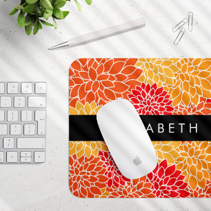 Tapis De Souris Motif De Fleurs, Orange Dahlia, Votre Nom