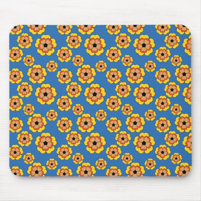 Tapis De Souris Motif de fleurs orange jaune (Devant)