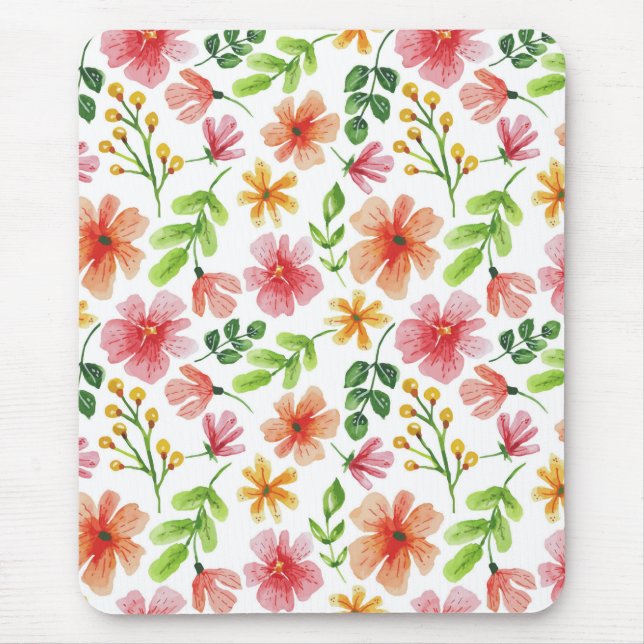 Tapis De Souris Motif de fleurs roses à l'aquarelle (Devant)