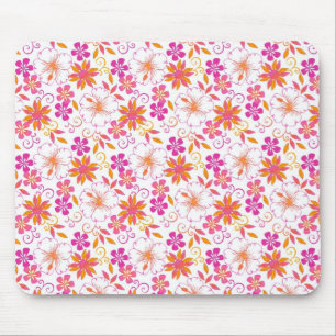 Tapis De Souris Motif de fleurs tropicales rose et orange