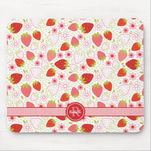 Tapis De Souris Motif de fruit de fraise d'été avec monogramme