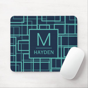 Tapis De Souris Motif de grille géométrique bleu personnalisé