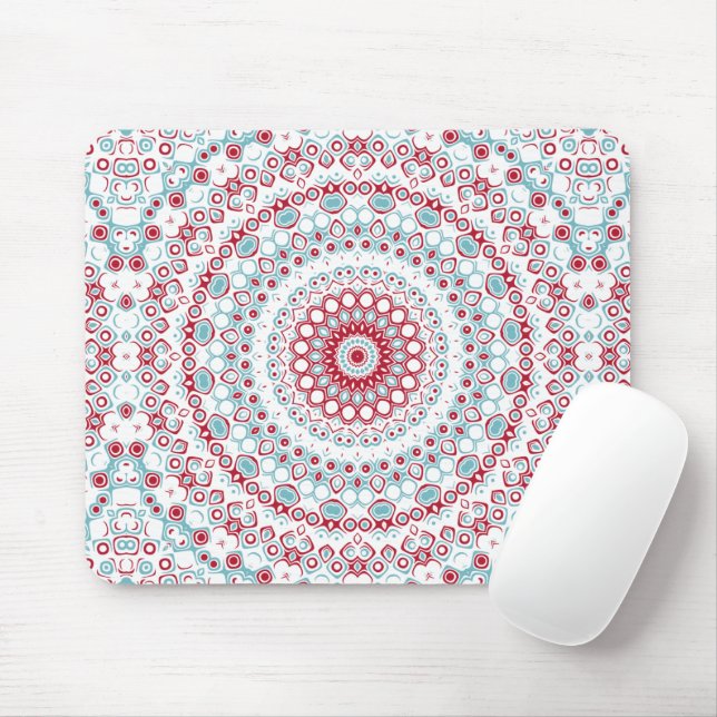 Tapis De Souris Motif de mandala aqua et cramoisi (Avec souris)