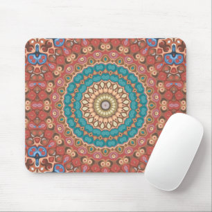 Tapis De Souris Motif de mandala géométrique Turquoise et Terracot