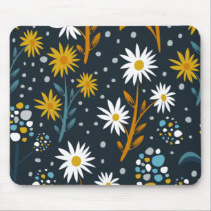 Tapis De Souris Motif de marguerites modernes sur fond bleu foncé