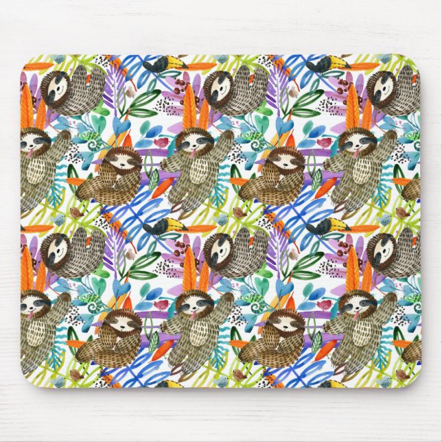 Tapis De Souris Motif de paresse d'aquarelle de bande dessinée (Devant)