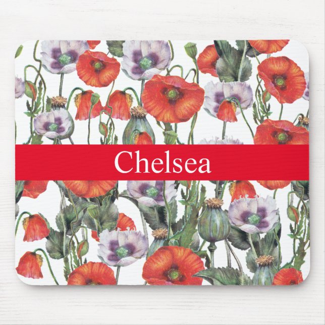 Tapis De Souris Motif de pavots rouges et violets Personnalisé (Devant)