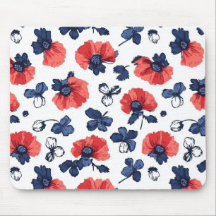 Tapis De Souris Motif de pépites d'aquarelle - Rouge, Bleu et Blan