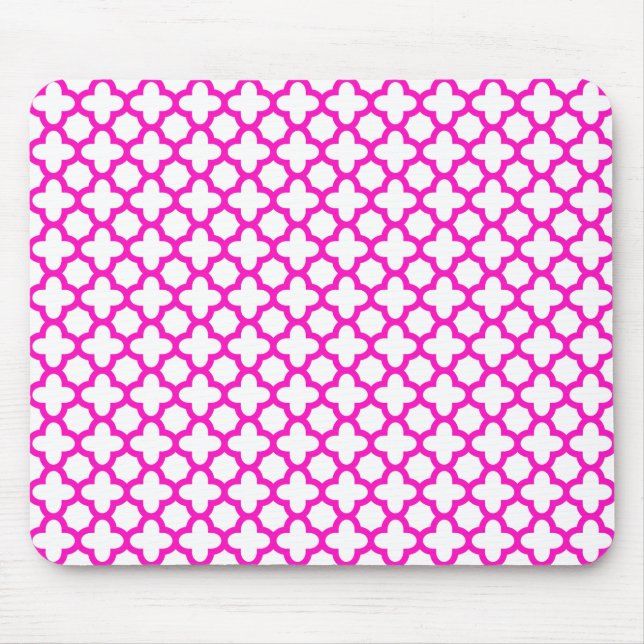 Tapis De Souris Motif de Quatrefoil rose choquant (Devant)