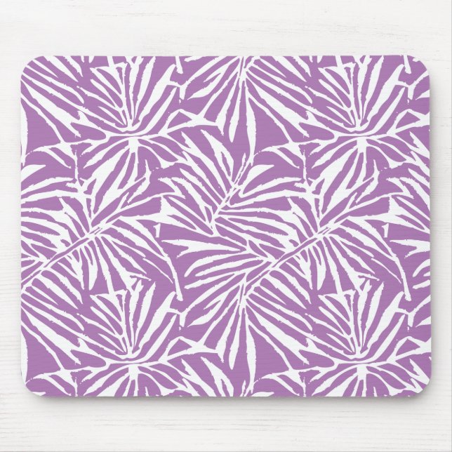 Tapis De Souris Motif de répétition Pale Purple Tropical Leaf (Devant)