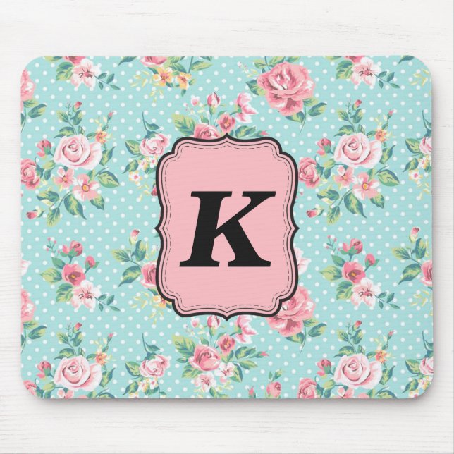 Tapis De Souris Motif de rose de cru avec le monogramme (Devant)