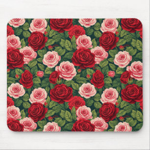 Tapis De Souris Motif de rose vibrant avec des roses rouges et ros