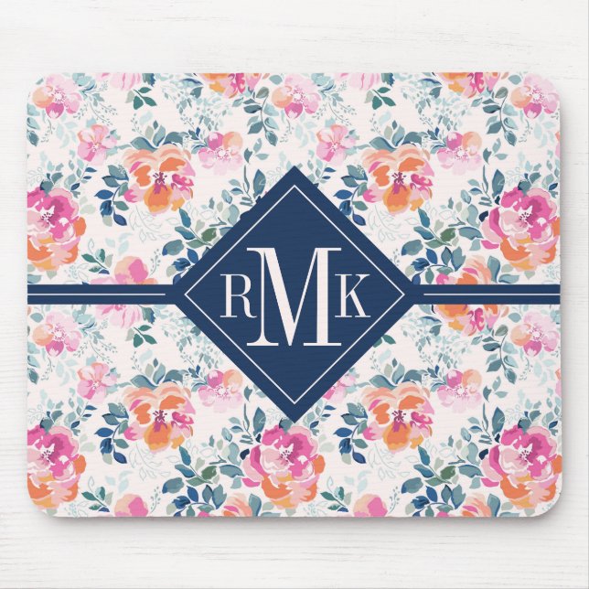 Tapis De Souris Motif de roses peint par | de monogramme (Devant)