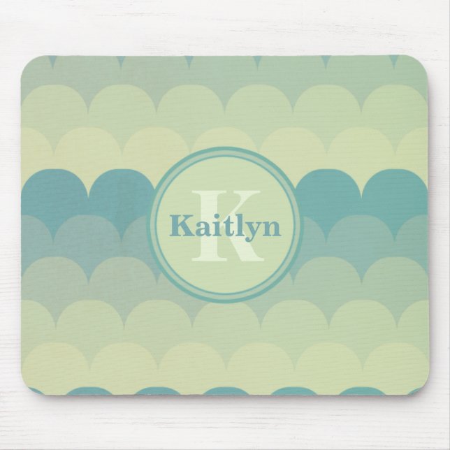 Tapis De Souris Motif de vague vert monogramme (Devant)
