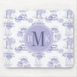 Tapis De Souris Motif de vagues et de bateaux d'aquarelle