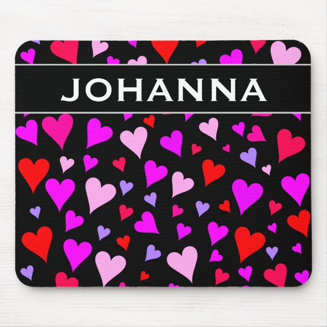 Tapis De Souris Motif des coeurs amusants, rouge, rose, violet et  (Devant)