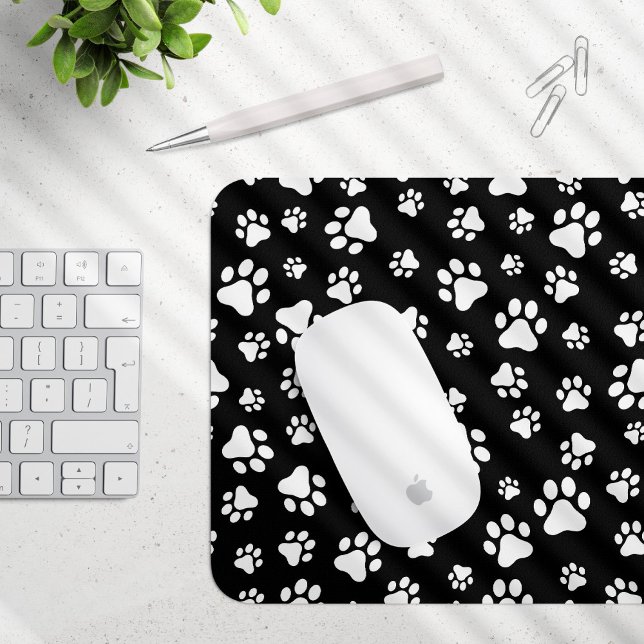 Tapis De Souris Motif des pattes, Empreintes de pattes, noir et bl (Créateur téléchargé)