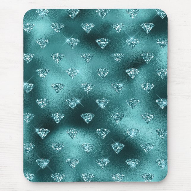 Tapis De Souris Motif Diamants Paillettes Glam Ombré Sarcelle (Devant)
