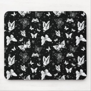 Tapis De Souris Motif d'illustration noir blanc papillon