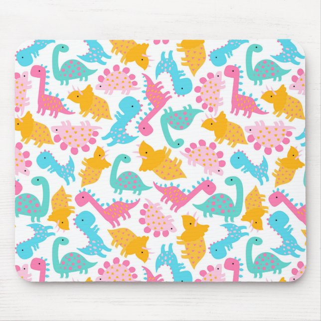 Tapis De Souris Motif Dinosaur rose et Turquoise (Devant)