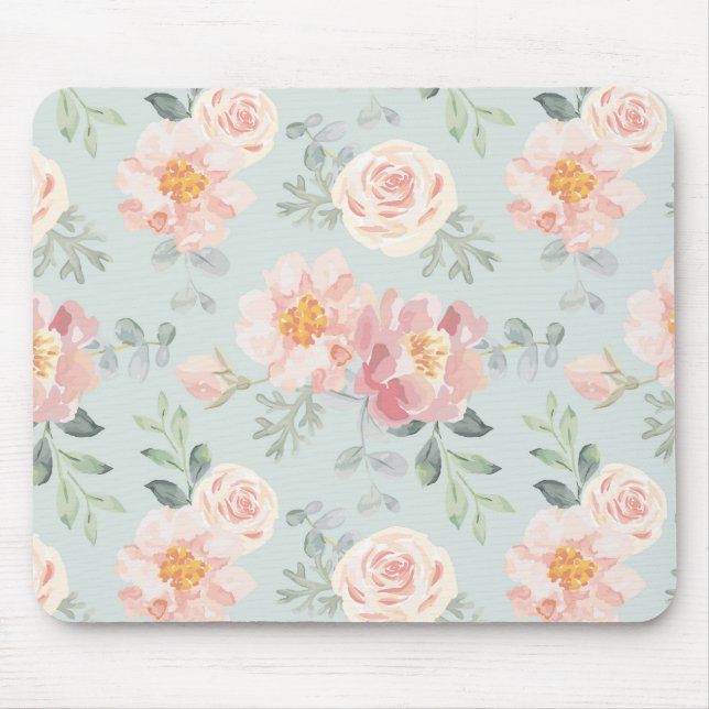 Tapis De Souris Motif du jardin rose Rose Rose Pastel (Devant)