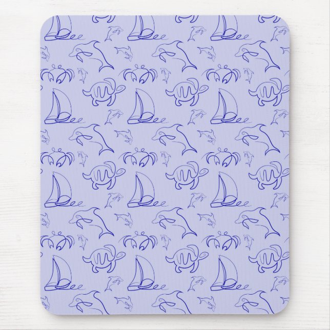 Tapis De Souris Motif d'une ligne d'animal marin et voilier (Devant)