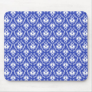 Tapis De Souris Motif élégant de damassé. Bleu et blanc