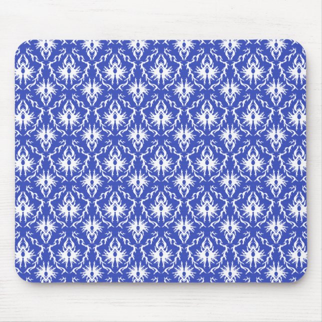 Tapis De Souris Motif élégant de damassé. Bleu et blanc (Devant)