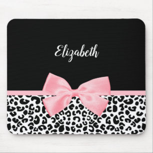 Tapis De Souris Motif Empreinte de léopard noir blanc rose pâle