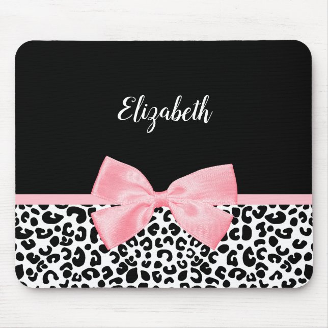 Tapis De Souris Motif Empreinte de léopard noir blanc rose pâle (Devant)