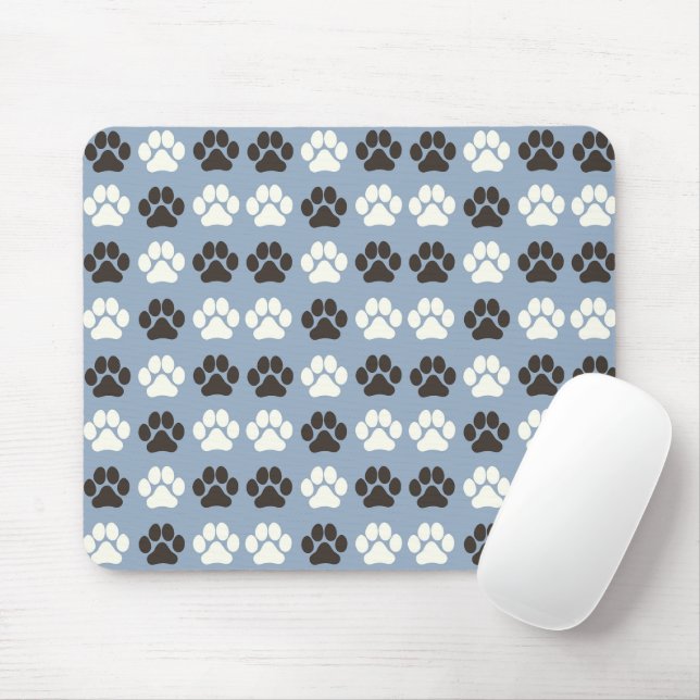 Tapis De Souris Motif Empreinte de Patte Argent Bleu (Avec souris)