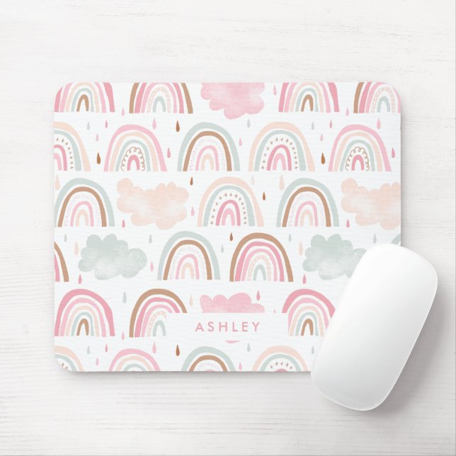 Tapis De Souris Motif en arc-en-ciel pastel (Avec souris)