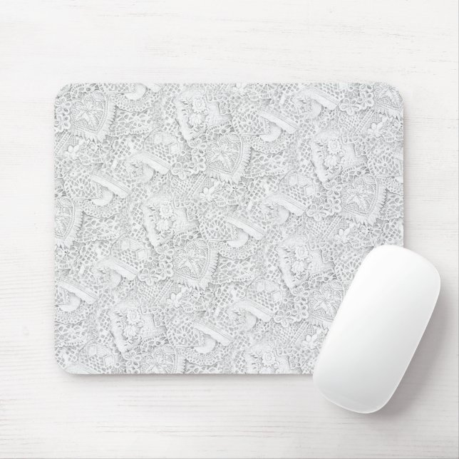 Tapis De Souris Motif en dentelle blanche argentée (Avec souris)
