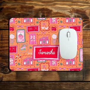 Tapis De Souris Motif esthétique féminin Orange Coquette ludique