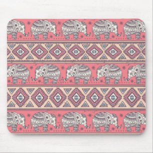 Tapis De Souris Motif ethnique rose d'éléphant
