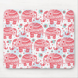 Tapis De Souris Motif ethnique rouge d'éléphant