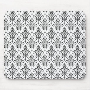 Tapis De Souris Motif feuillu de répétition de damassé - noir s